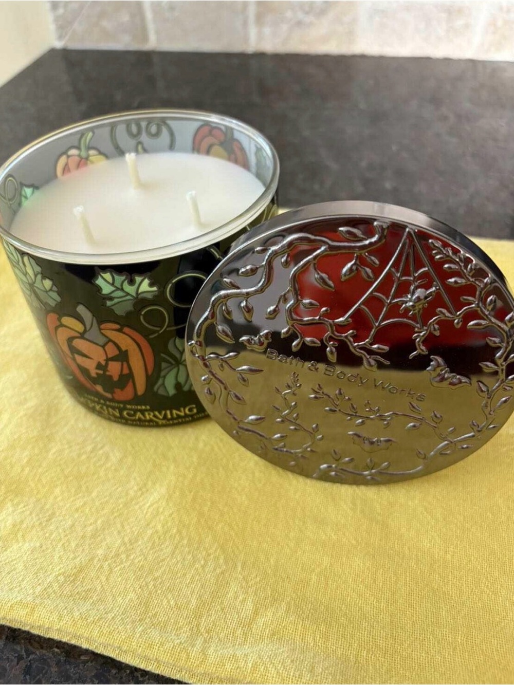 Bath & Body Works Black and Orange Pumpkin Carving 3-Wick Candle